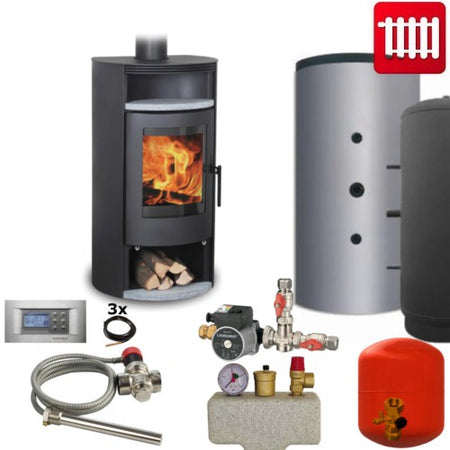 Wassergeführter Kaminofen Florida Tinjan Hydro 8 kW - komplett Set