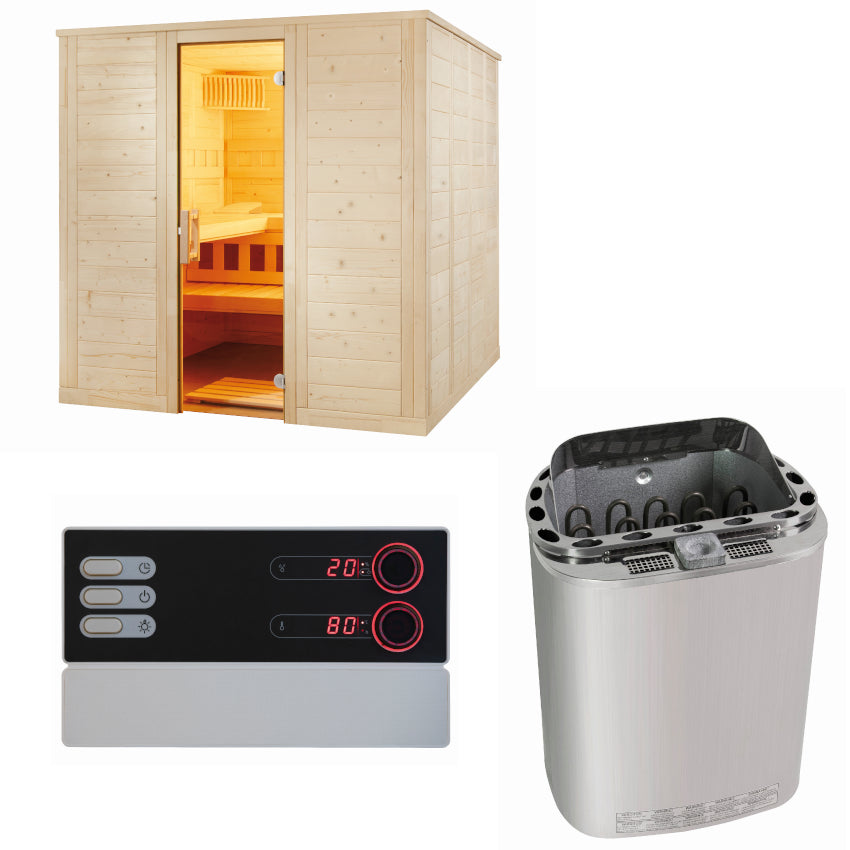 Sentiotec Sauna Set Wellfun Large mit Sauaofen Scandia Next Combi und Steuerung Pro B3 | klimaworld.com