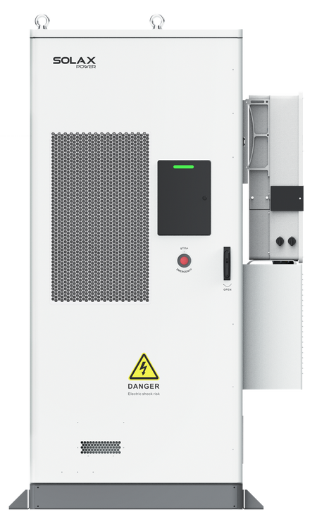 Weißer SolaX AELIO B100 Batterieschrank mit Wechselrichter X3-AELIO-60K Frontansicht | Klimaworld