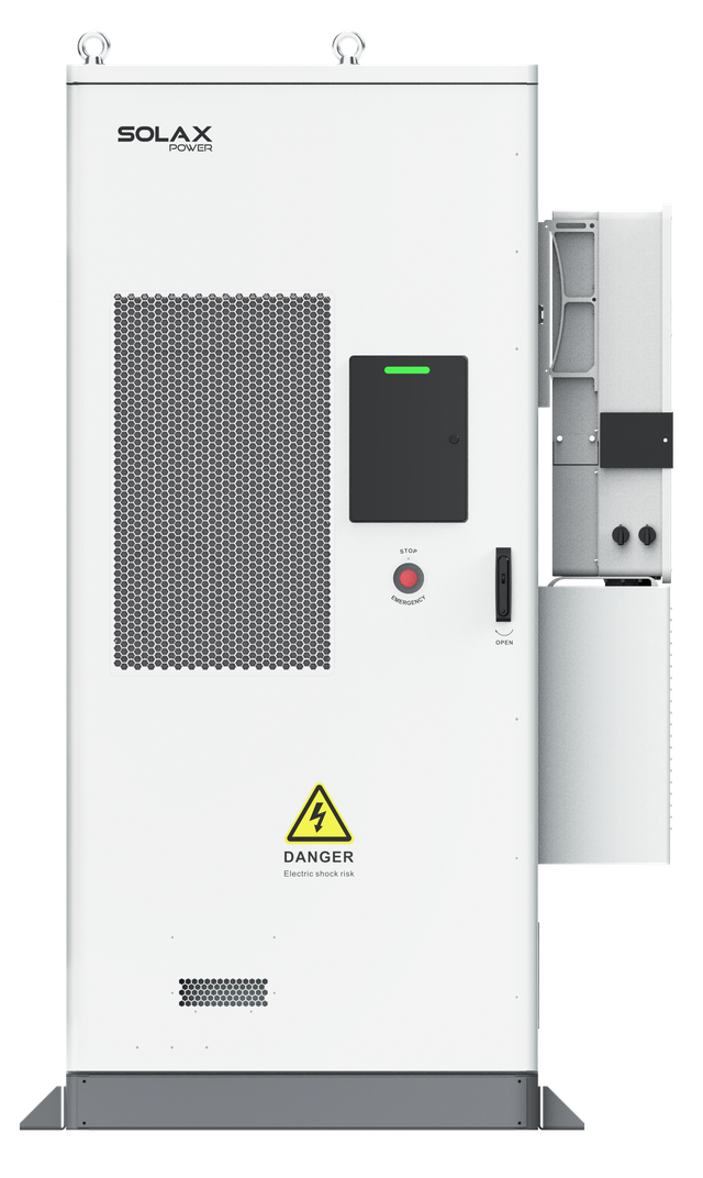 Weißer SolaX AELIO B100 Batterieschrank mit Wechselrichter X3-AELIO-60K Frontansicht | Klimaworld