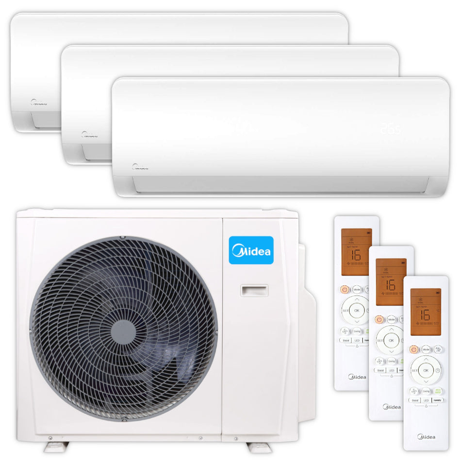 Midea Xtreme Save Pro Multisplit Set mit drei Innengeraeten, Aussengeraet und Fernbedienungen | Klimaworld.com