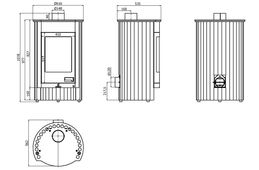 HS Flamingo Warmluftofen Masterflamme Medie I, Masszeichnung | klimaworld.com