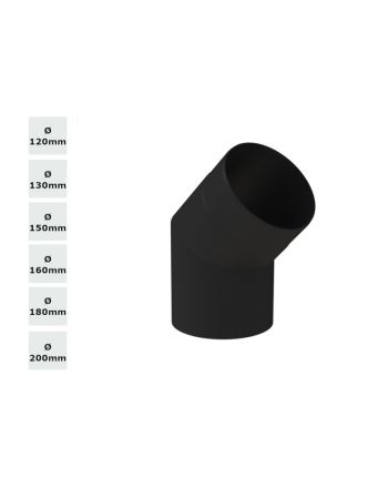 Jeremias Ofenrohr/Winkel 45° ohne Reinigungstür | schwarz | Øwählbar