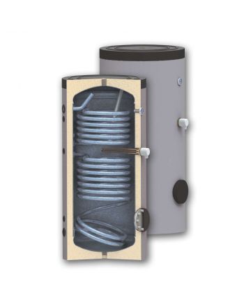 Warmwasserspeicher, emaillierter Standspeicher mit 1 großen Wärmetauscher  für Wärmepumpe, zentrale Trinkwassererwärmung - 250 300 400 500 L Liter