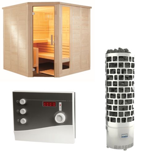 Sentiotec Sauna Set Komfort Corner mit Saunaofen ARI und Steuerung K2-Next | klimaworld.com
