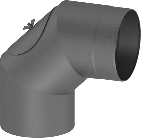 Knierohr 0-90° drehbar schwarz m Tür Ofenrohr DN160 mm 